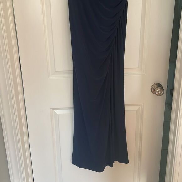 Adrianna Papell Navy Blue V Neck Short Sleeve Stretch Gown Size 4 Formal - Picture 7 of 14